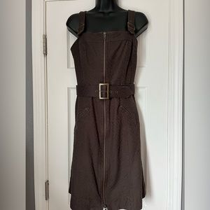 Brown Industrial-style belted jumper dress